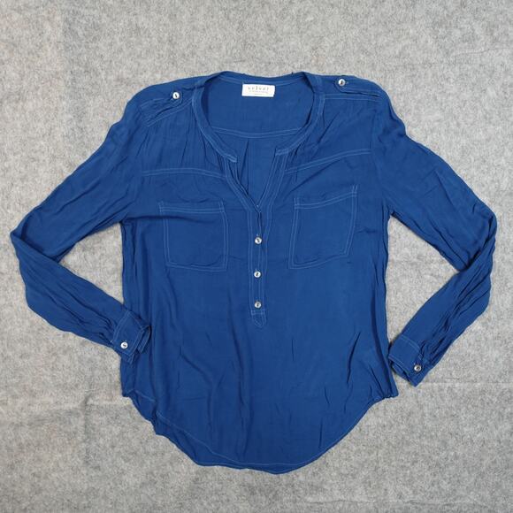 Velvet by Graham & Spencer Tops - Velvet Graham Spencer Top Womens P Small Half Button Long Sleeve Blue Soft Thin
